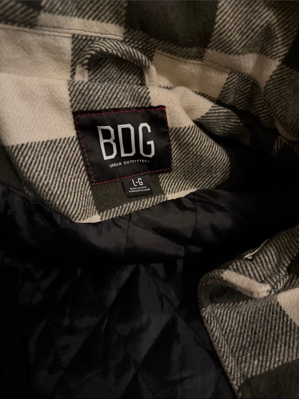 BDG Black and Cream Plaid Quilted Field Shirt Jacket